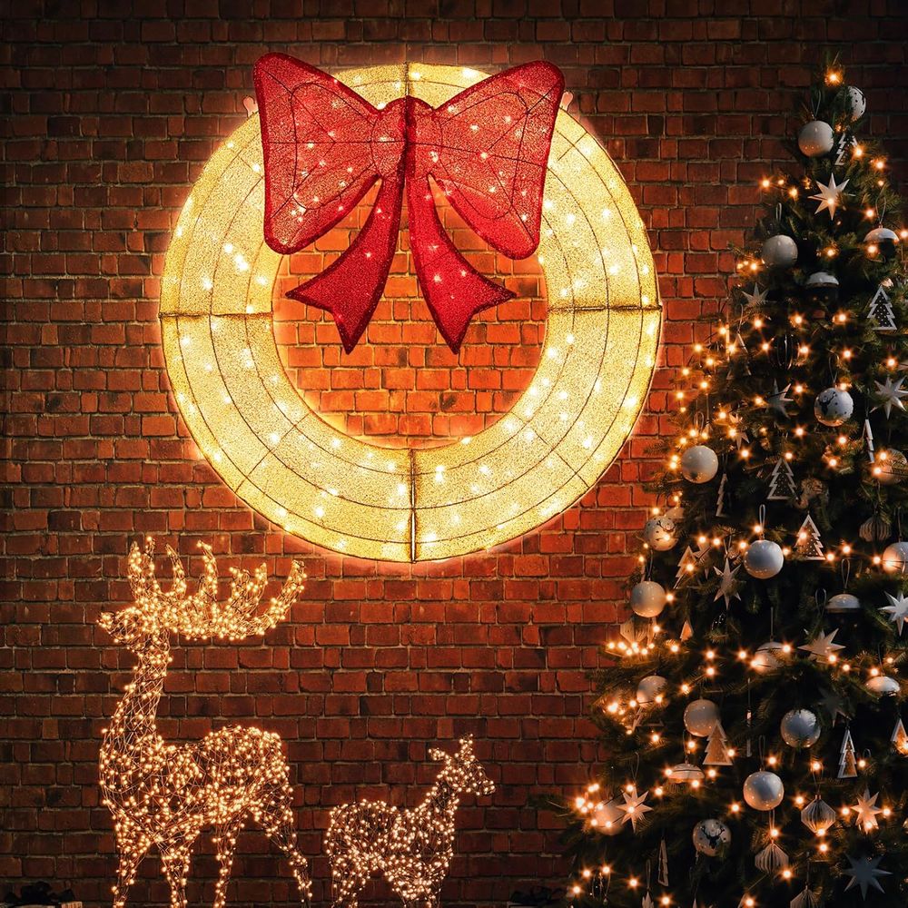 Outdoor Lighting For Christmas - 48 Inch Pre-Lit Christmas Wreath with