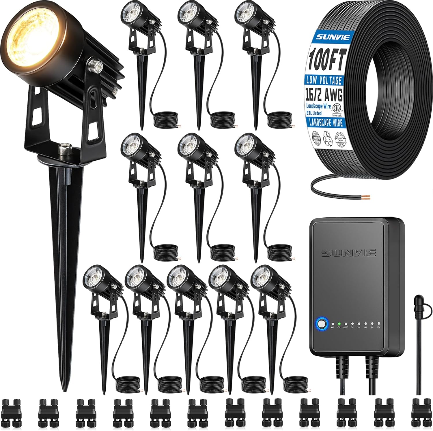 Outdoor Lighting Kit With Transformer - All-in-One LED Low Voltage Landscape Lighting