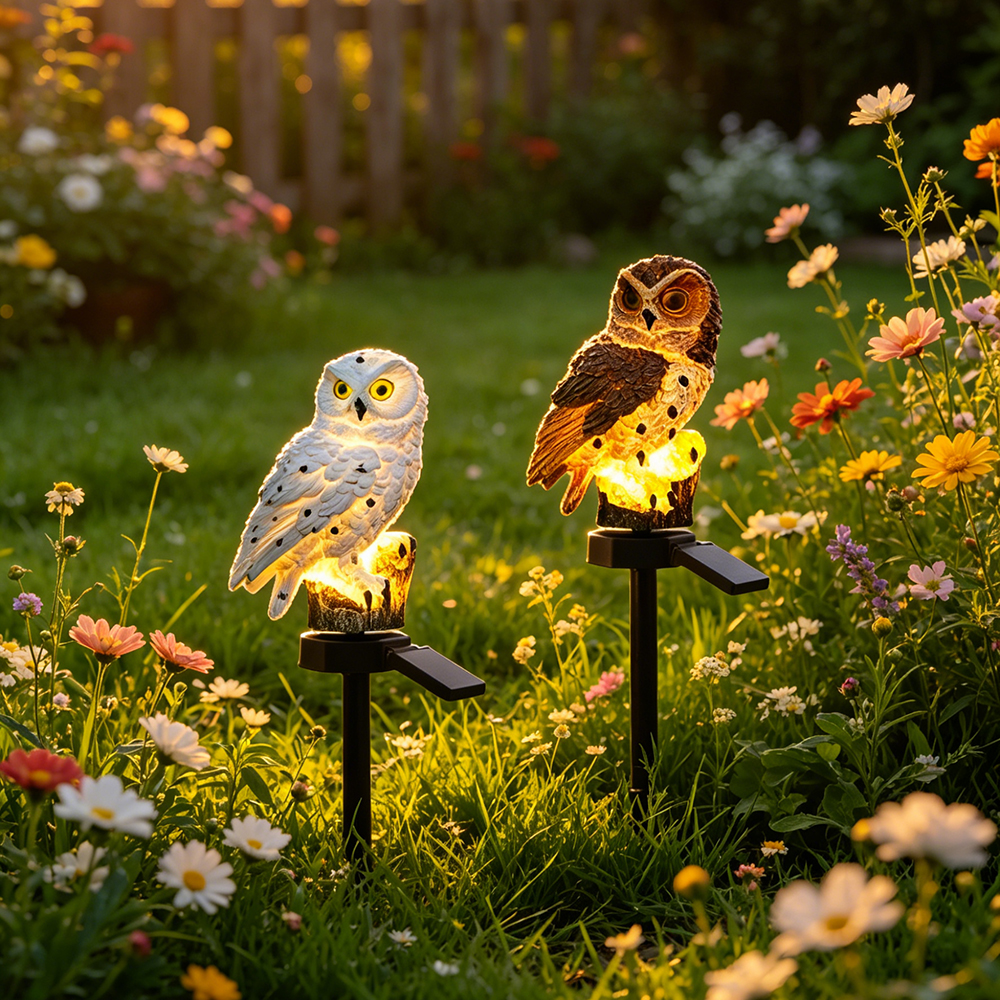 Outdoor Lighting Electric - Owl Solar Light, Resin Owl Ground