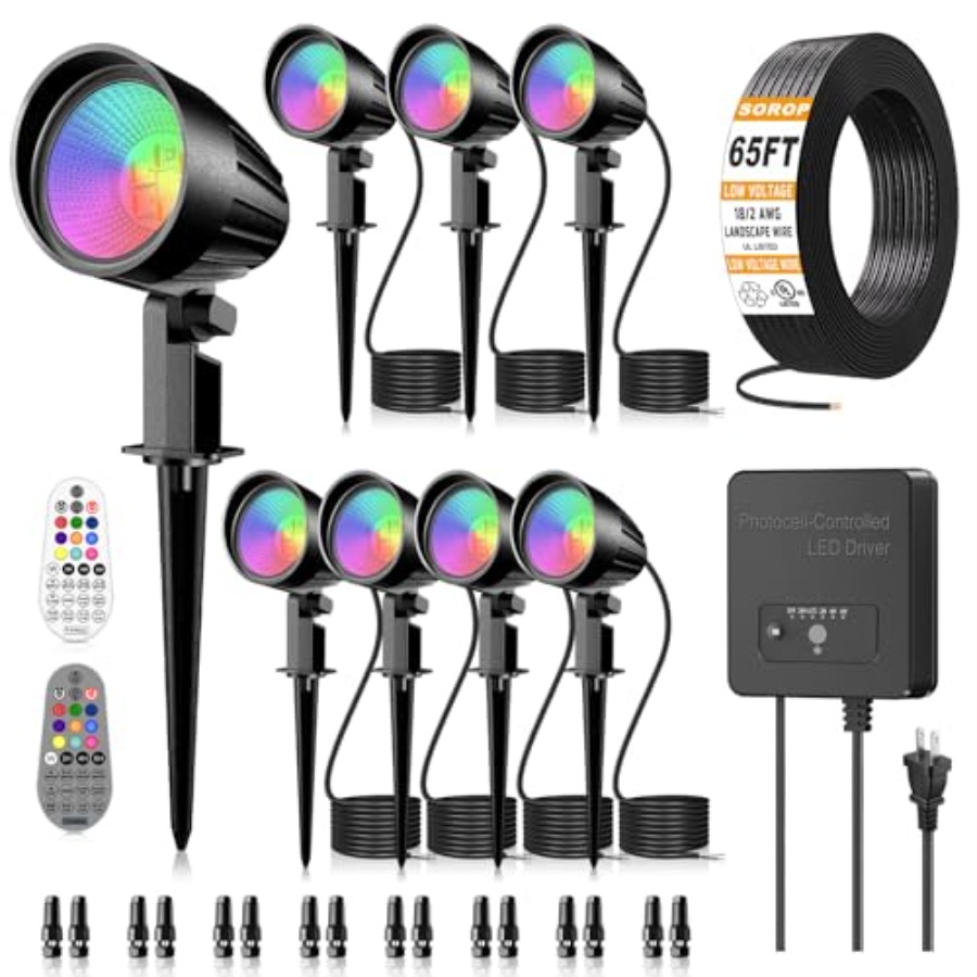 Outdoor Lighting Kit With Transformer - RGBW Low Voltage Landscape Lights Kit,