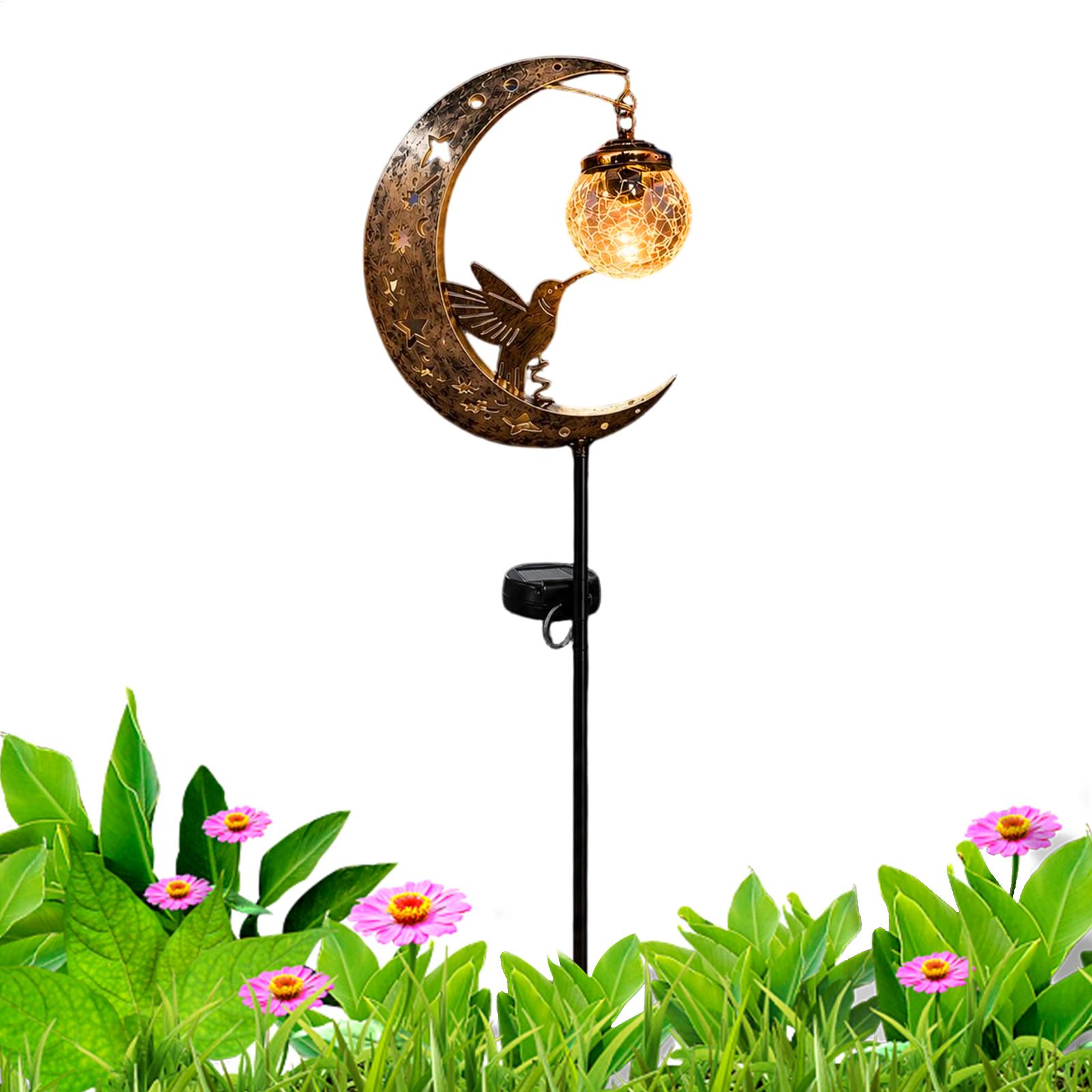 Outdoor Lighting Yard Stakes - Solar Garden Stake Lights Moon Hummingbird