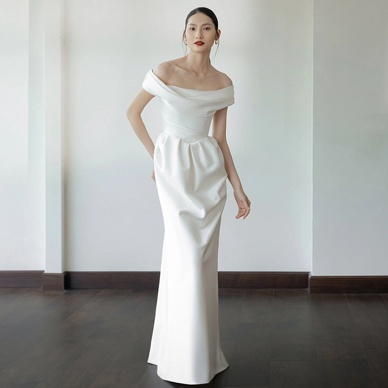 Lighting Wedding Outdoor - Elegant Satin Light Wedding Dress One