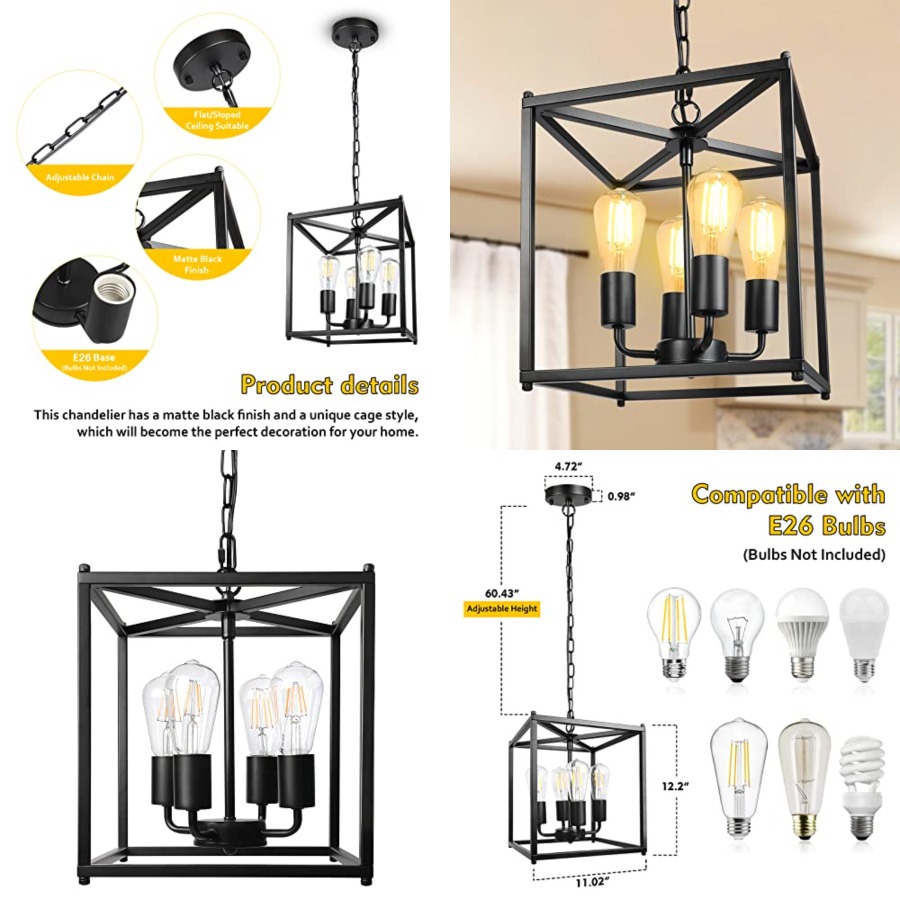 4-Light Black Farmhouse Chande - Solar Lantern Hanging 评论和价格