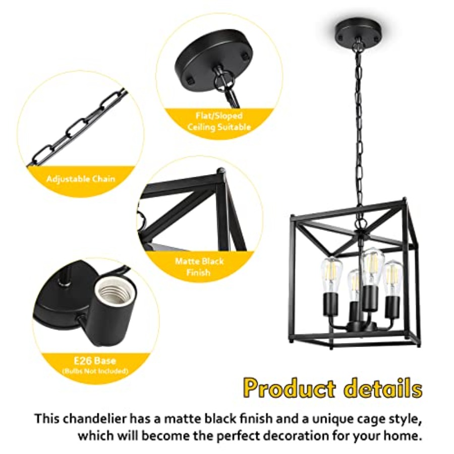 4-Light Black Farmhouse Chande - Solar Lantern Hanging 评论和价格