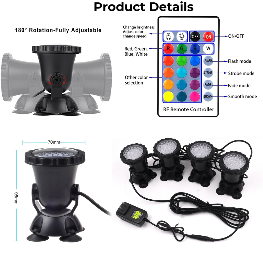 RGB LED Underwater Light IP68  - Pond Light Submersible 评论和价格