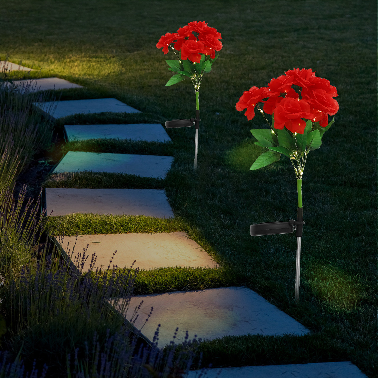Solar Powered 7-Head Rose Flow - Outdoor Lighting Yard Stakes 评论和价格