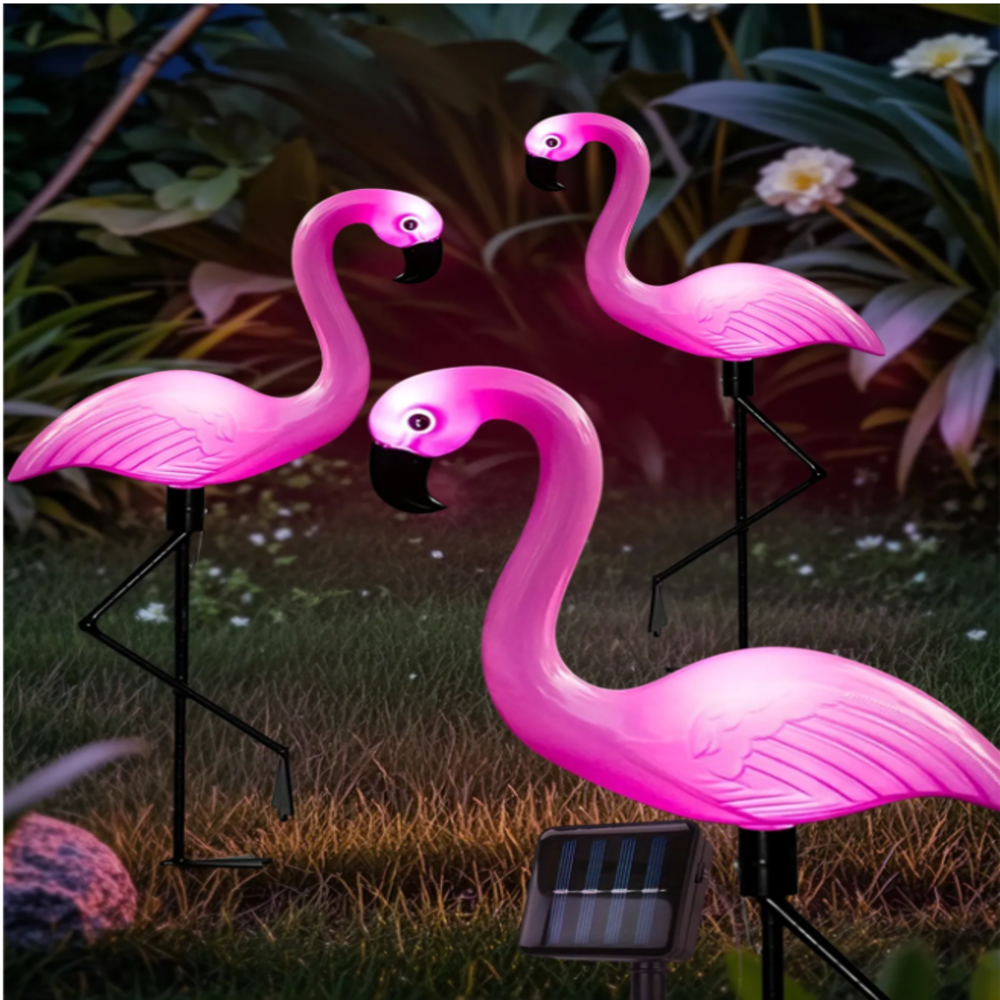 3Pcs Solar Powered Flamingo Gr - Outdoor Lighting Yard Stakes 评论和价格