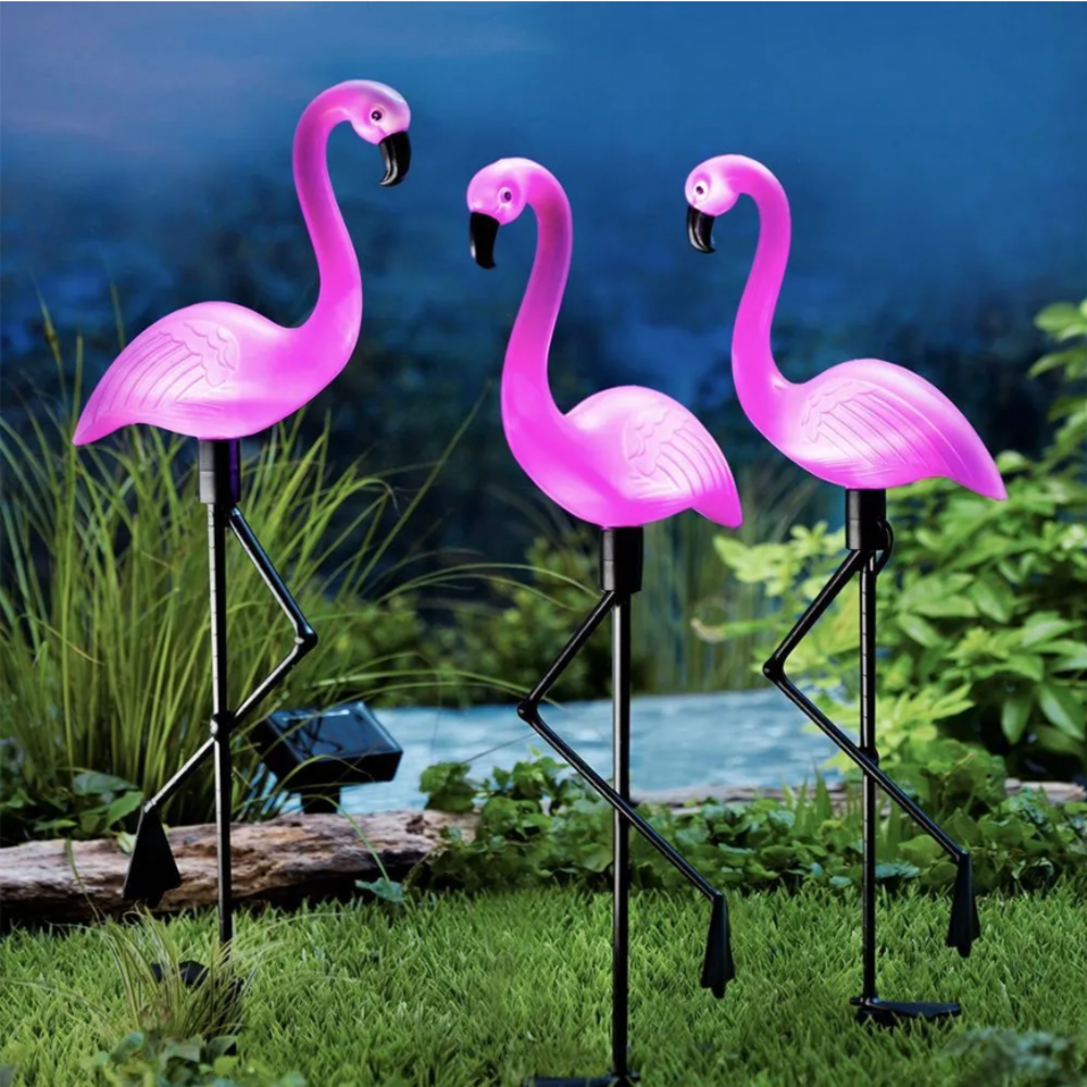 3Pcs Solar Powered Flamingo Gr - Outdoor Lighting Yard Stakes 评论和价格