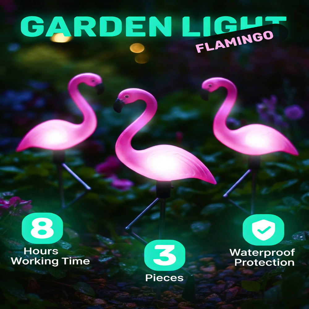 3Pcs Solar Powered Flamingo Gr - Outdoor Lighting Yard Stakes 评论和价格