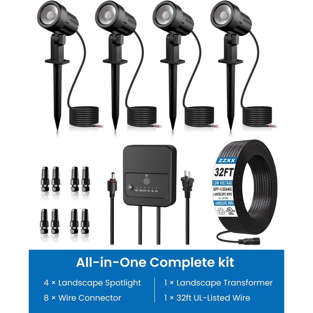 4-Pack LED Landscape Lighting  - Outdoor Lighting Kit With Transformer 评论和价格