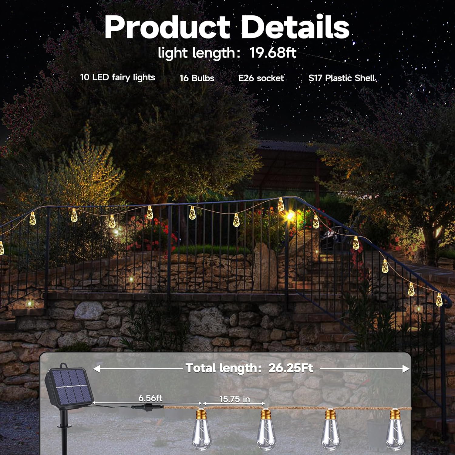 Solar Outdoor String Lights 20 - Outdoor Lighting Bulbs 评论和价格