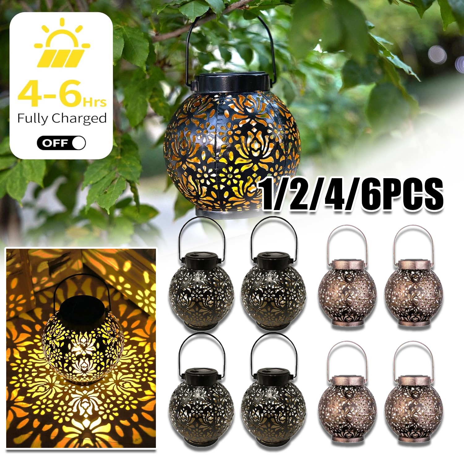 1-6PCS Moroccan Solar Lanterns - Solar Lantern Hanging 评论和价格
