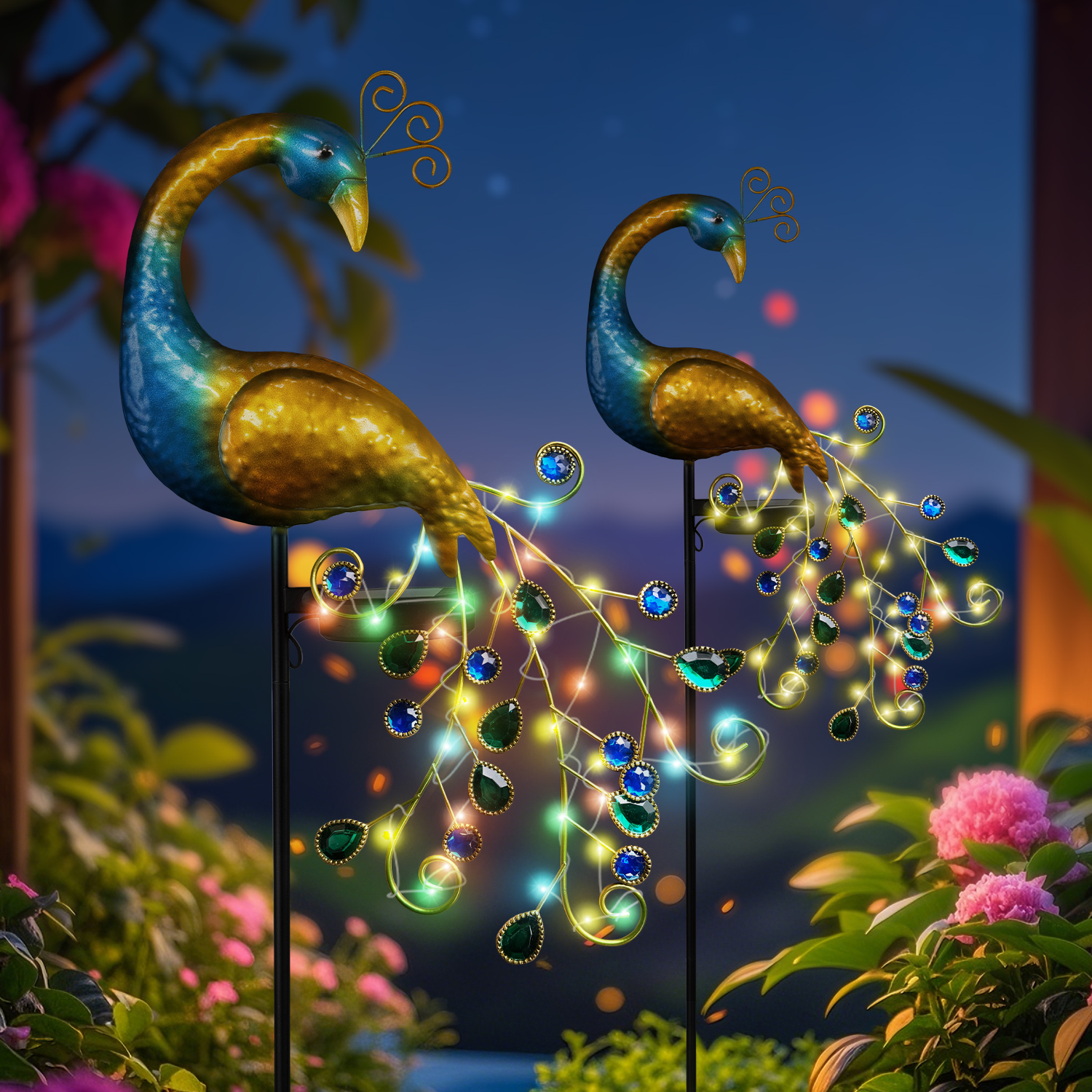 Solar Peacock Stake Light - El - Outdoor Lighting Yard Stakes 评论和价格