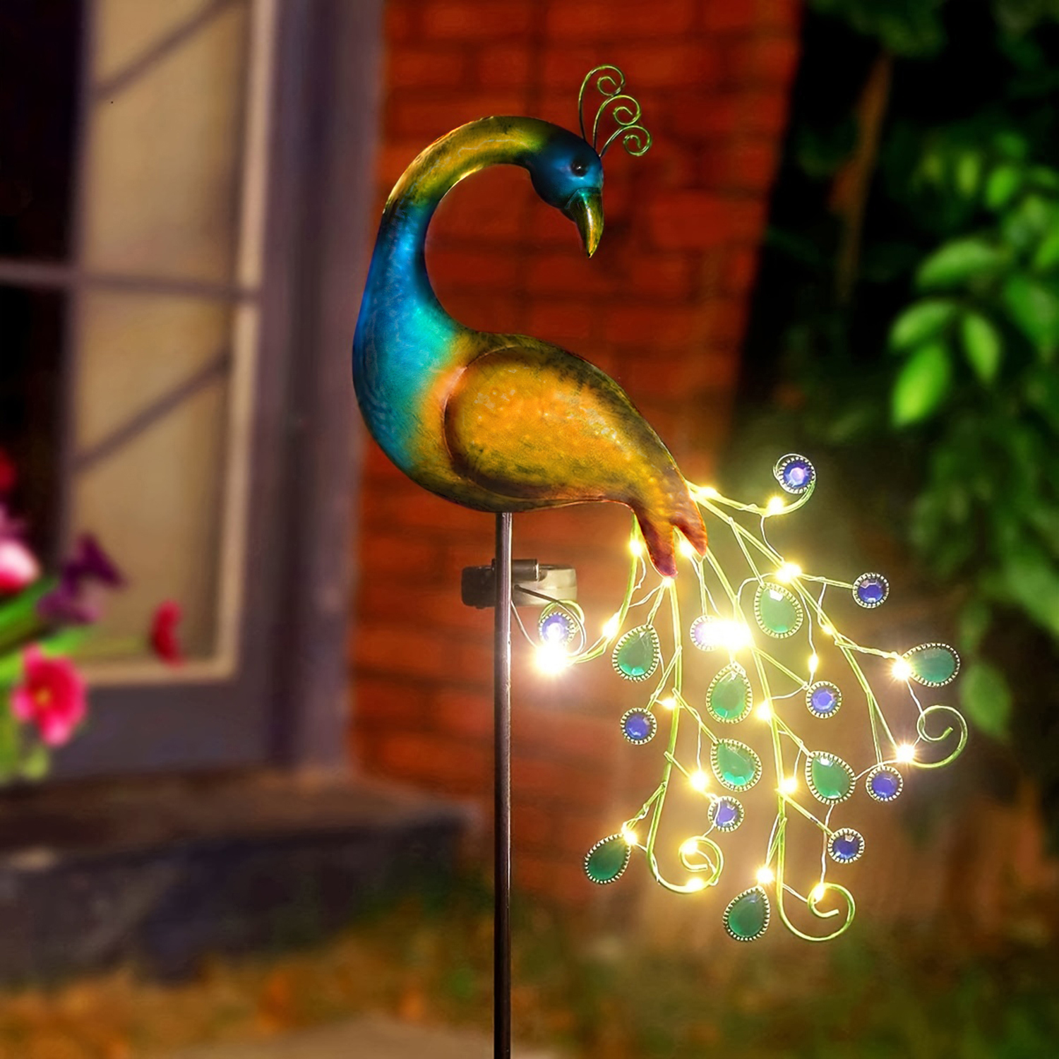 Solar Peacock Stake Light - El - Outdoor Lighting Yard Stakes 评论和价格