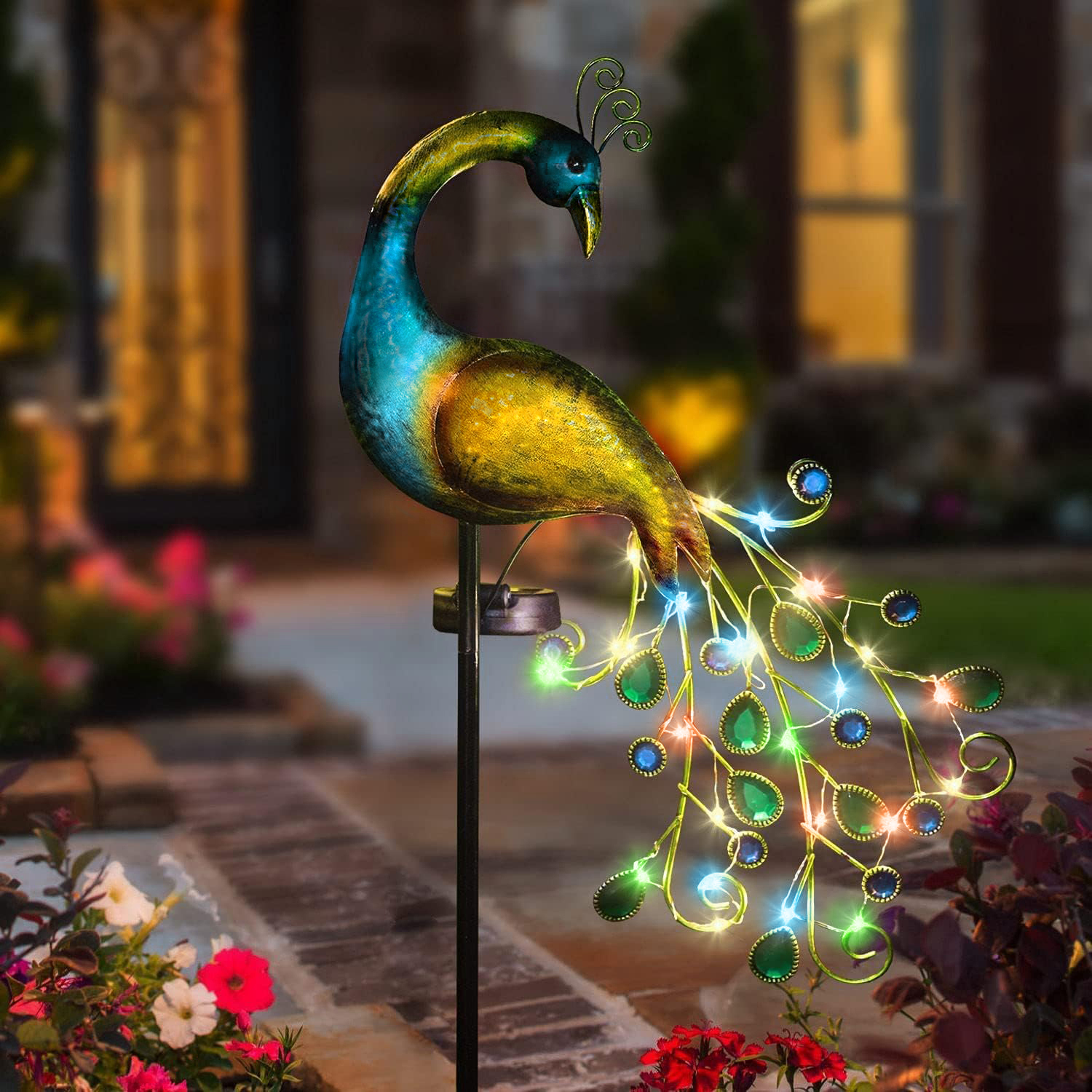 Solar Peacock Stake Light - El - Outdoor Lighting Yard Stakes 评论和价格