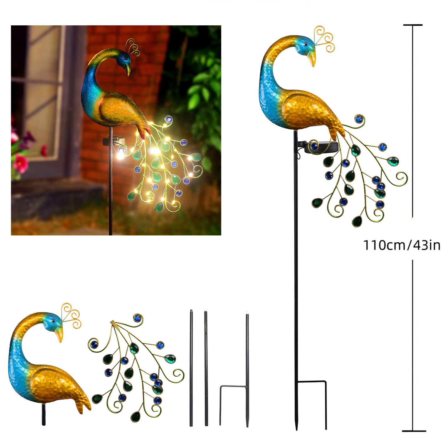 Solar Peacock Stake Light - El - Outdoor Lighting Yard Stakes 评论和价格