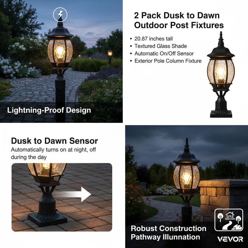 2-Pack Exterior Pillar Lantern - Outdoor Lighting Pathway 评论和价格