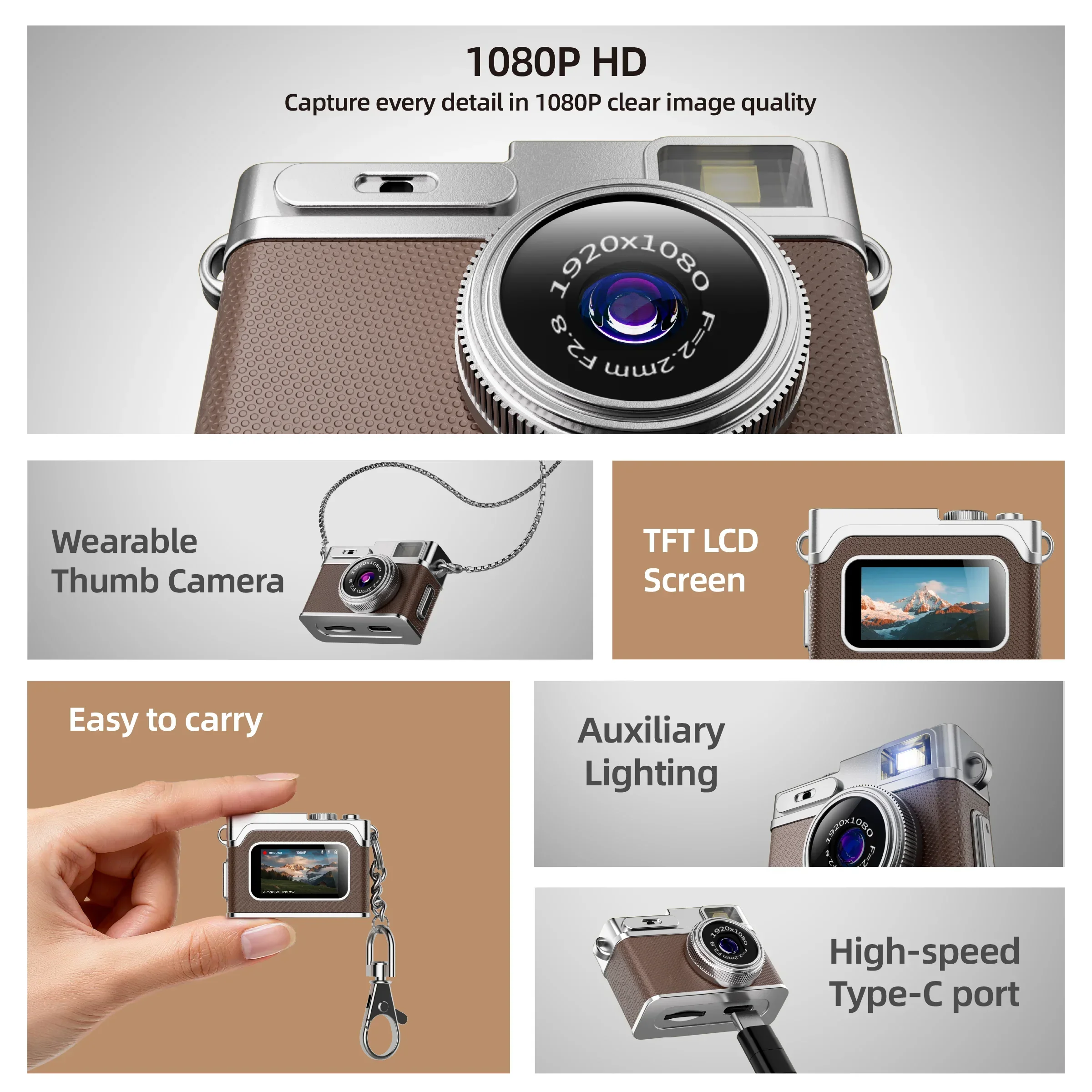1080P Mini Retro Digital Camer - Outdoor Lighting For Photography 评论和价格