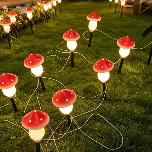 Solar Mushroom String Lights W - Outdoor Lighting Yard Stakes 评论和价格