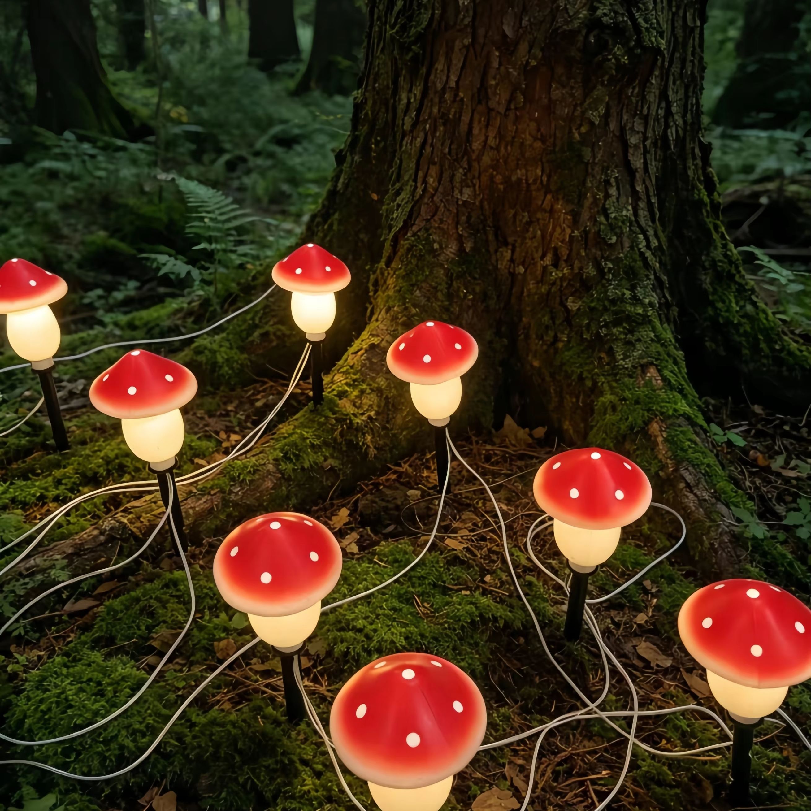 Solar Mushroom String Lights W - Outdoor Lighting Yard Stakes 评论和价格