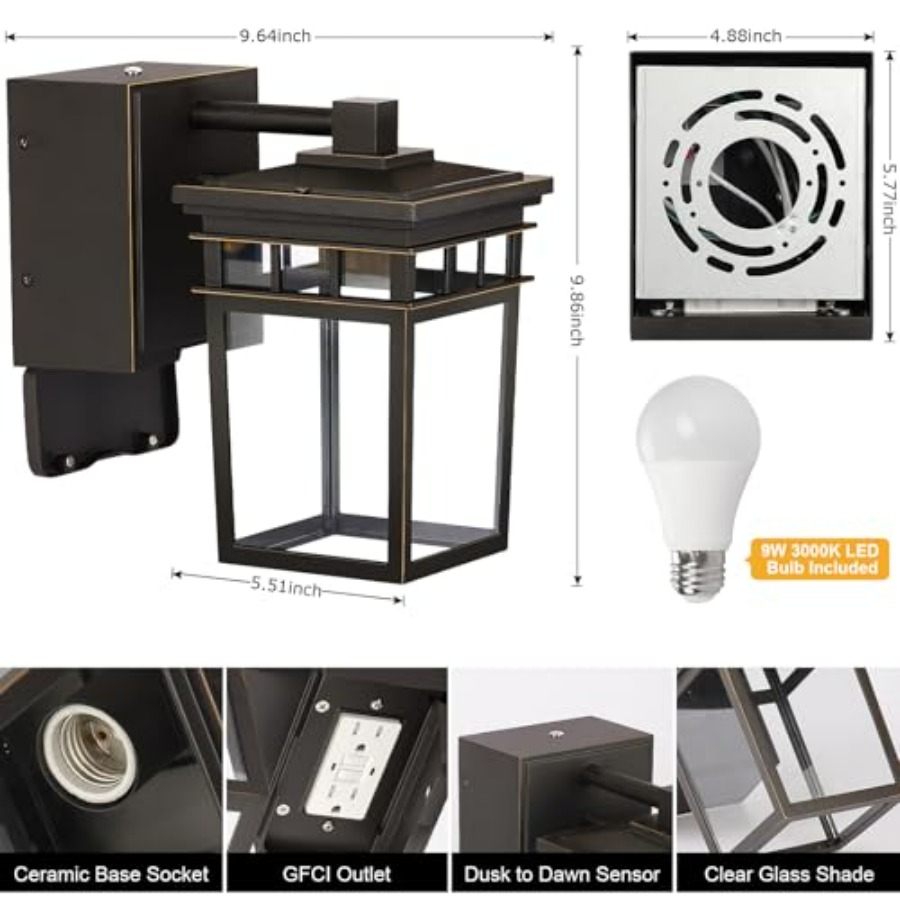 Porch Light with GFCI Outlet B - Outdoor Lighting With Outlet 评论和价格